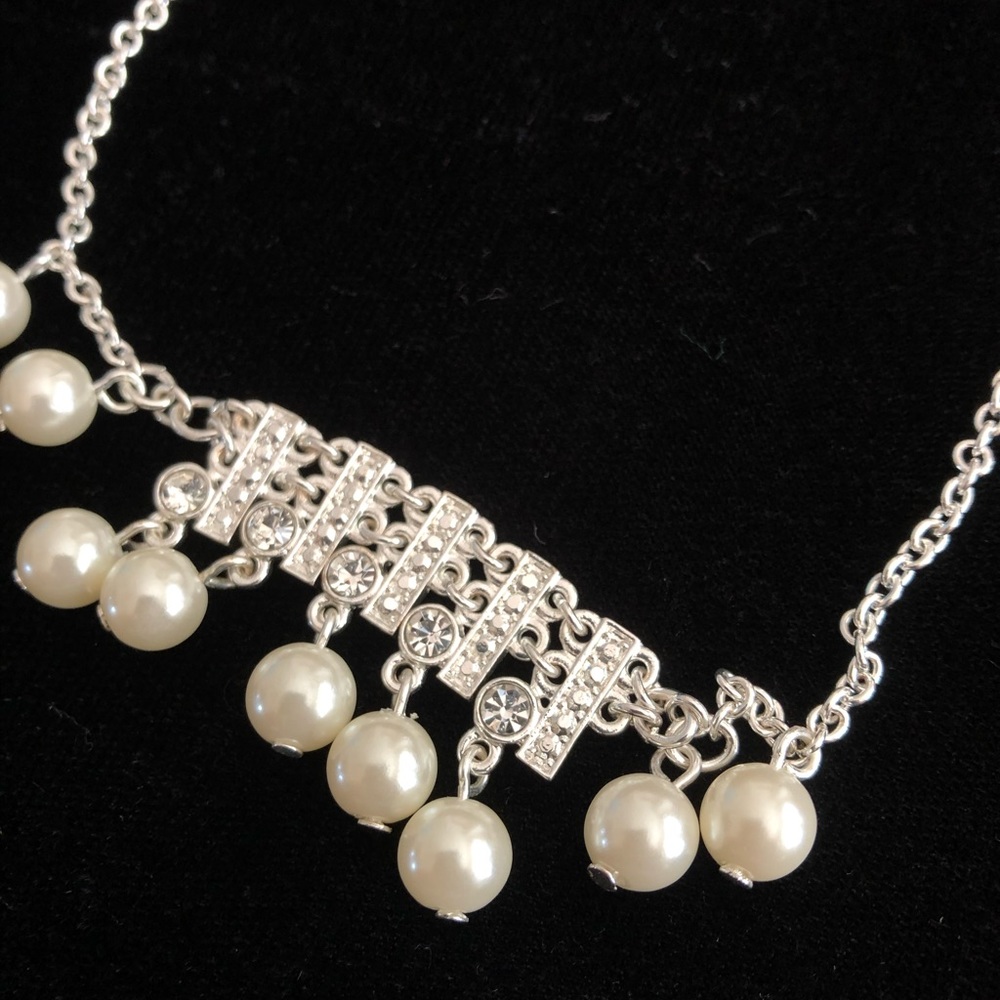Pearl Diamond Necklace | Silver Chain